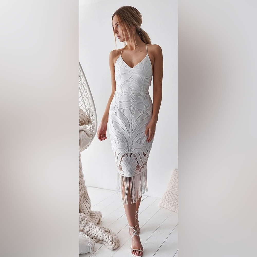 Elegant White Fringe Dress